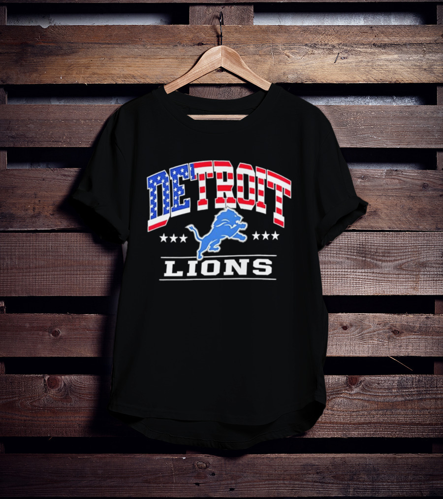 Detroit Lions Americana Patriotic Flag Stars And Stripes T-Shirt