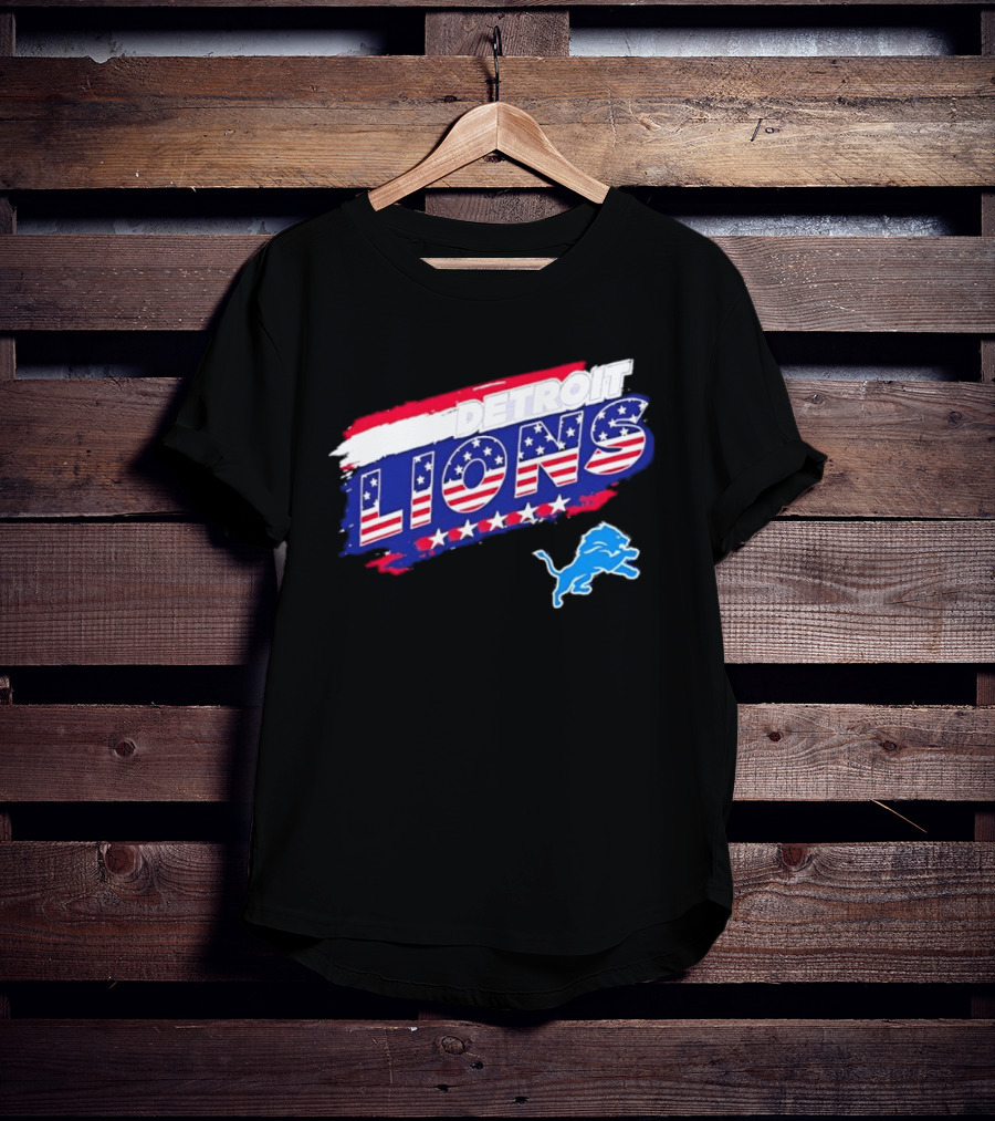 Detroit Lions American Flag Stars Stripes Patriotic NFL Team Spirit T-Shirt