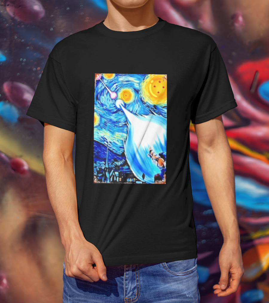 Goku Dragon Ball Z Kamehameha Wave Van Gogh Starry Night Fusion T-Shirt