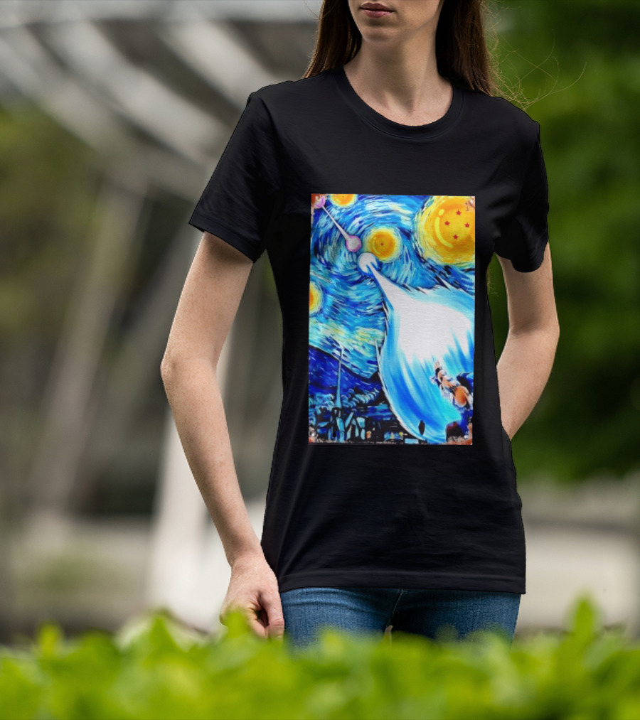 Goku Dragon Ball Z Kamehameha Wave Van Gogh Starry Night Fusion T-Shirt