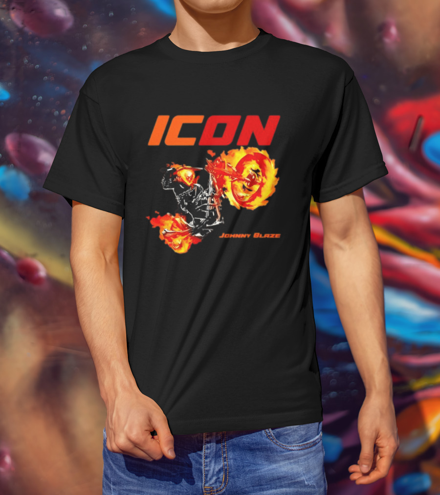 ICON Johnny Blaze Marvel Ghost Rider Fiery Motorcycle T-Shirt