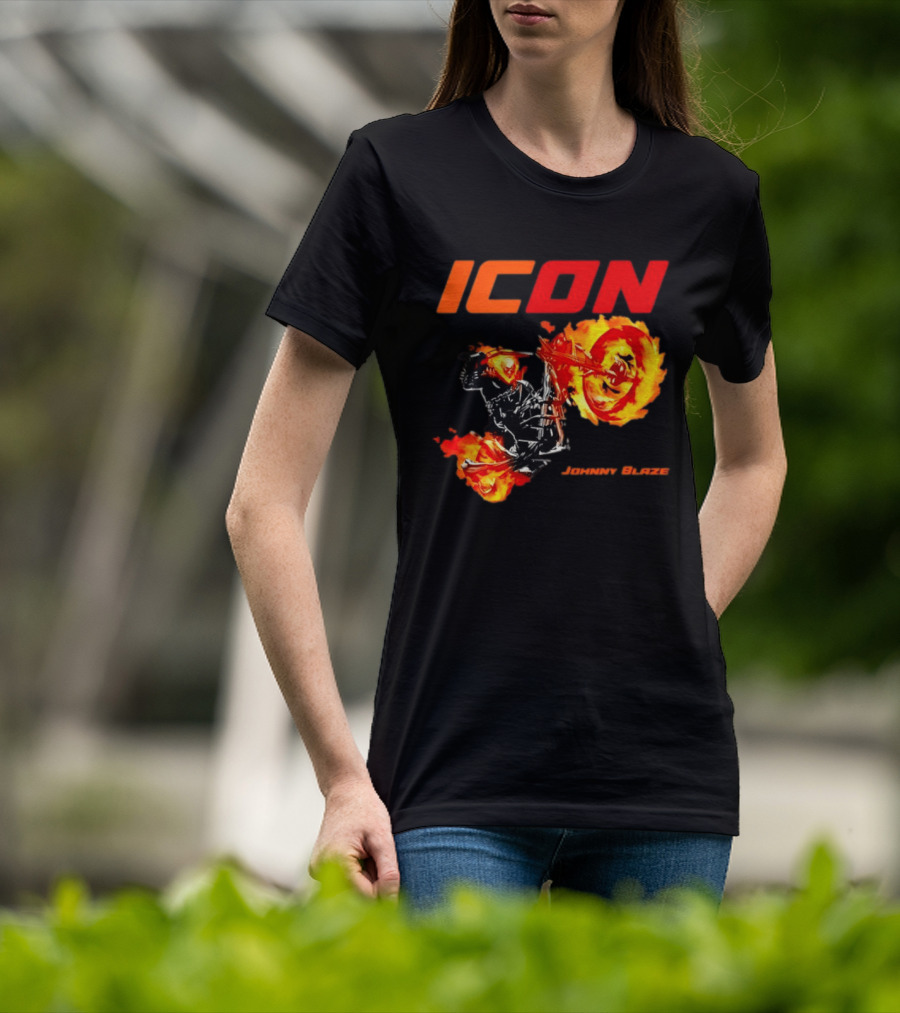 ICON Johnny Blaze Marvel Ghost Rider Fiery Motorcycle T-Shirt