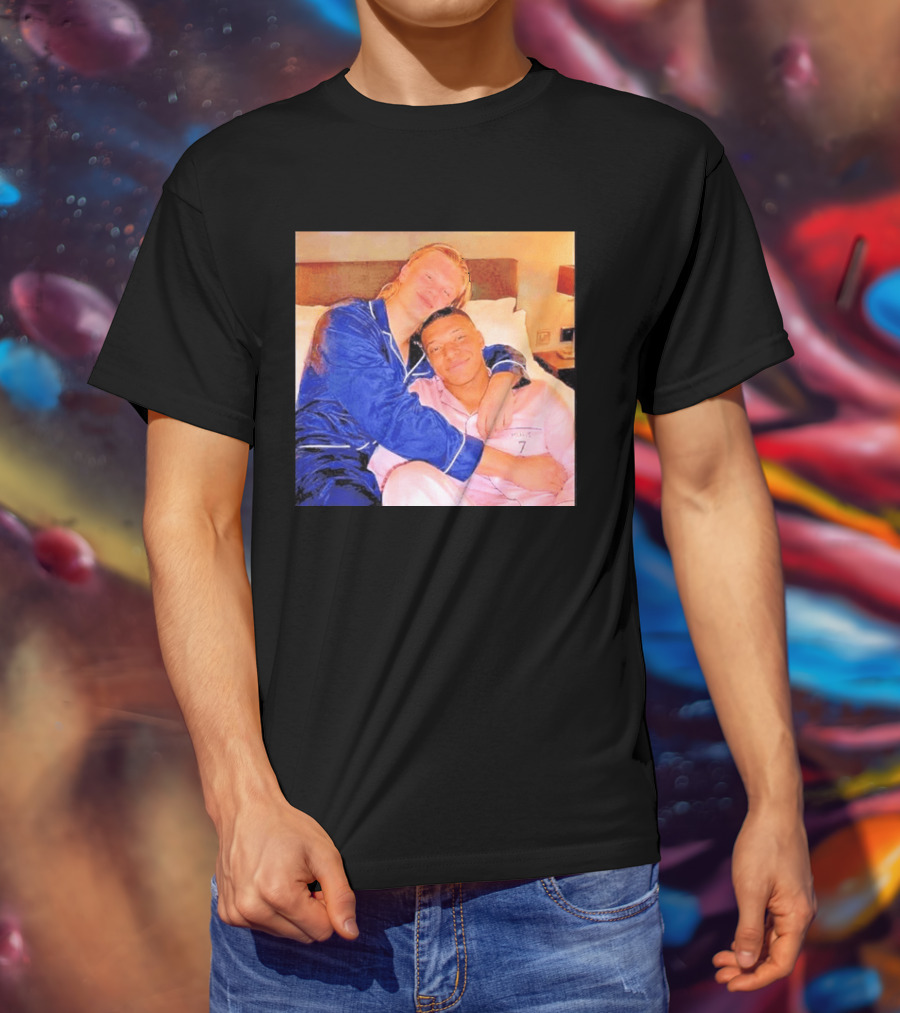 Kylian Mbappé Erling Haaland Pajama Party Soccer Stars Relaxing Together T-Shirt