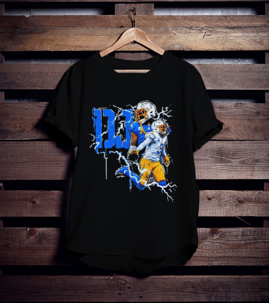 Derwin James Chargers Football Lightning DJ Bold Blue Yellow Action Splash T-Shirt