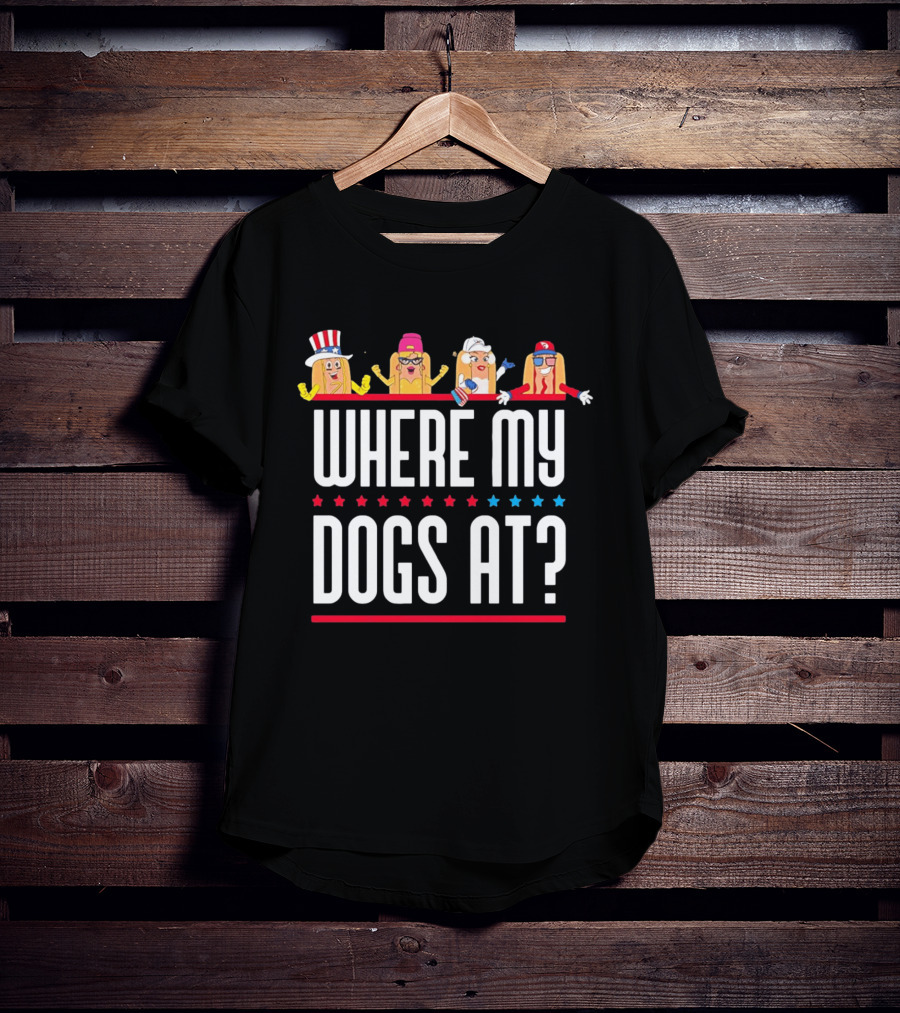 Independence Day Party Friends Where My Dogs At Patriotic Hotdog Characters T-Shirt