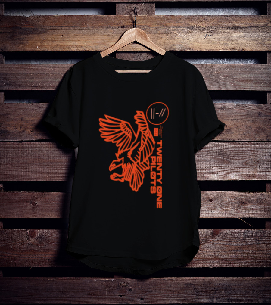 Twenty One Pilots Logo With Red Hawk Symbol And Band Name T-Shirt