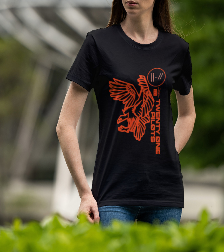 Twenty One Pilots Logo With Red Hawk Symbol And Band Name T-Shirt