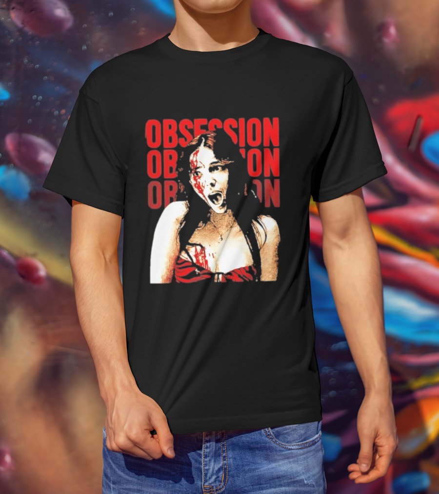 Obsession Screaming Woman Bloody Top Repeated T-Shirt