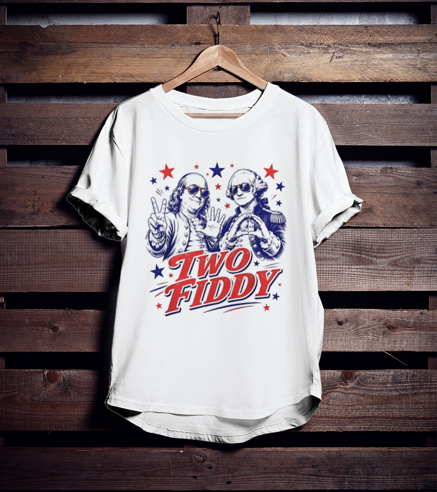 Benjamin Franklin George Washington Two Fiddy America 250 Years Anniversary Celebration T-Shirt