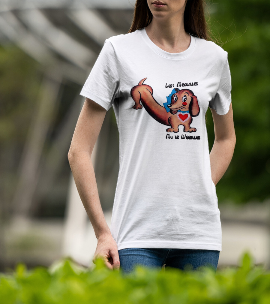 Less Meanies More Weenies Cute Dachshund With Heart And Bow T-Shirt