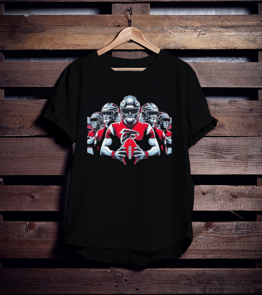 Atlanta Falcons Football Players Red Jersey Art Holding Team Ball T-Shirt