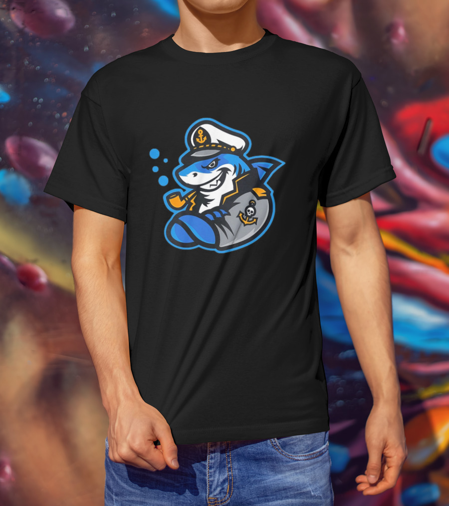 Captain Shark Nautical Sea Captain Smoking Pipe With Anchor Patch T-Shirt