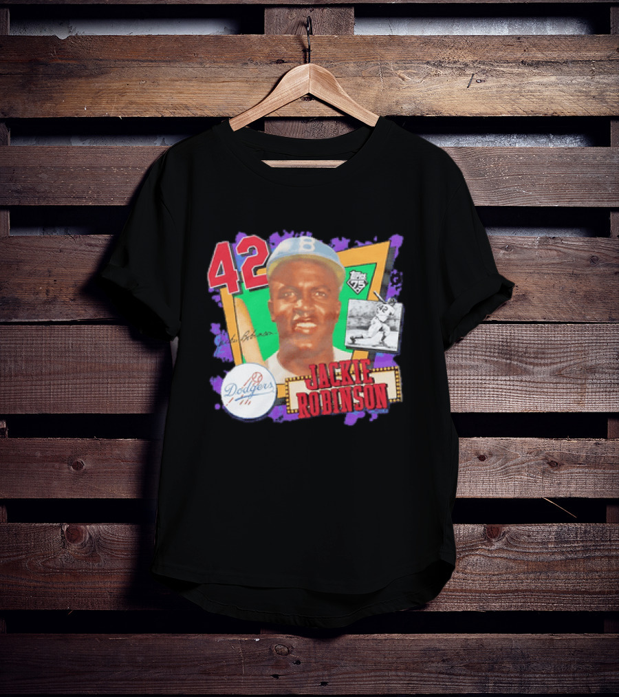 Jackie Robinson 42 Los Angeles Dodgers Topps 75 Baseball Legend T-Shirt