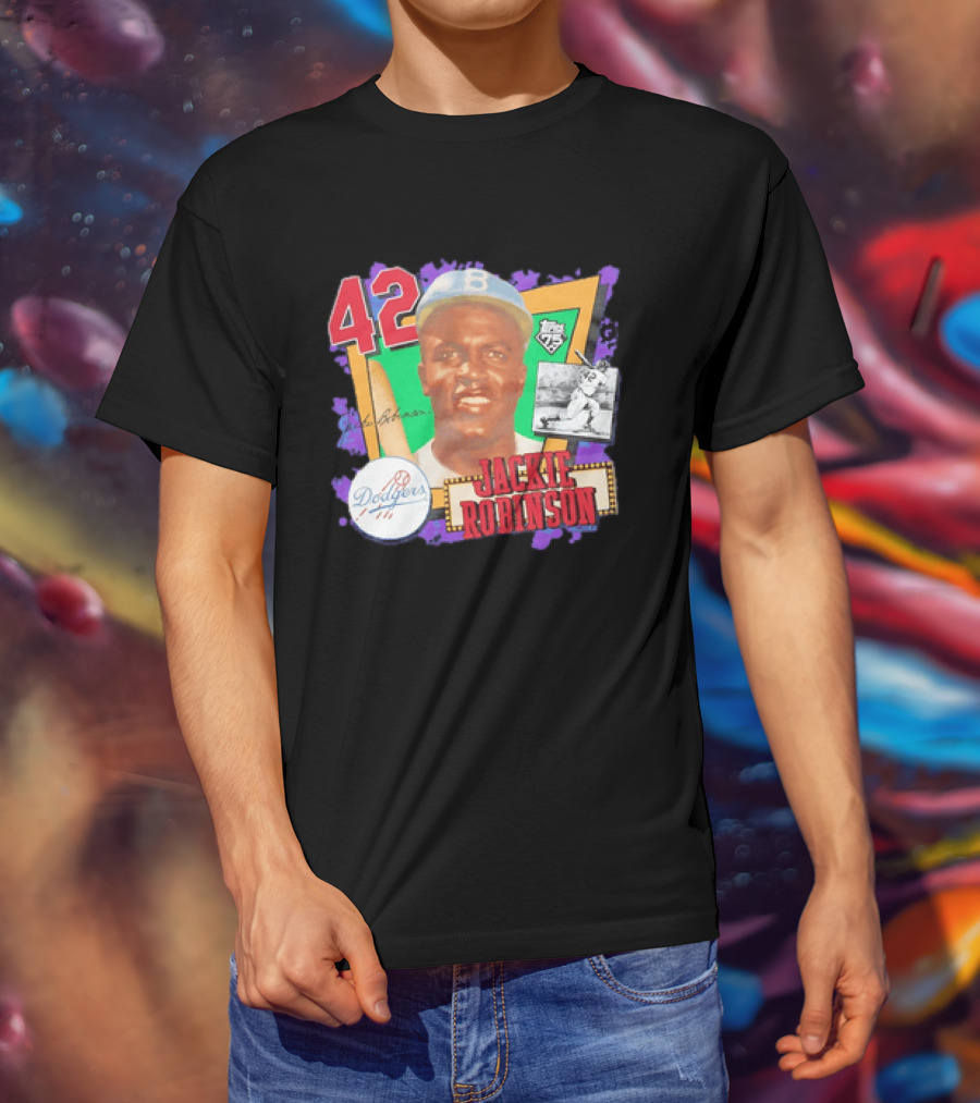 Jackie Robinson 42 Los Angeles Dodgers Topps 75 Baseball Legend T-Shirt