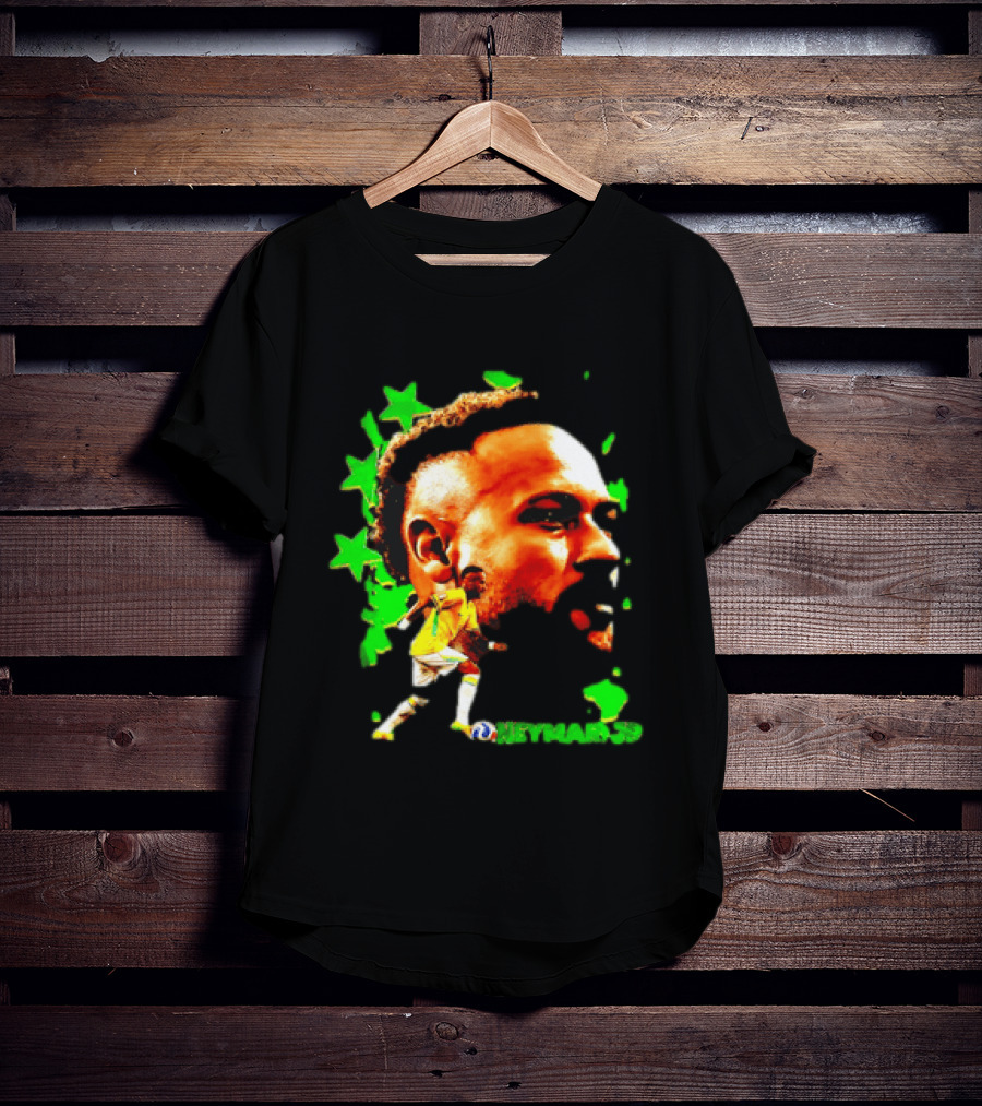Neymar Jr Brazil Football Star With Green Stars And Soccer Ball T-Shirt
