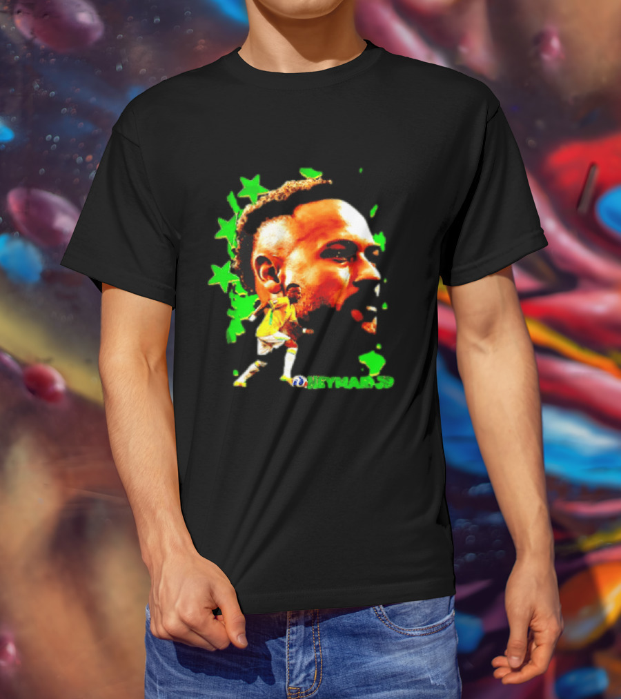 Neymar Jr Brazil Football Star With Green Stars And Soccer Ball T-Shirt
