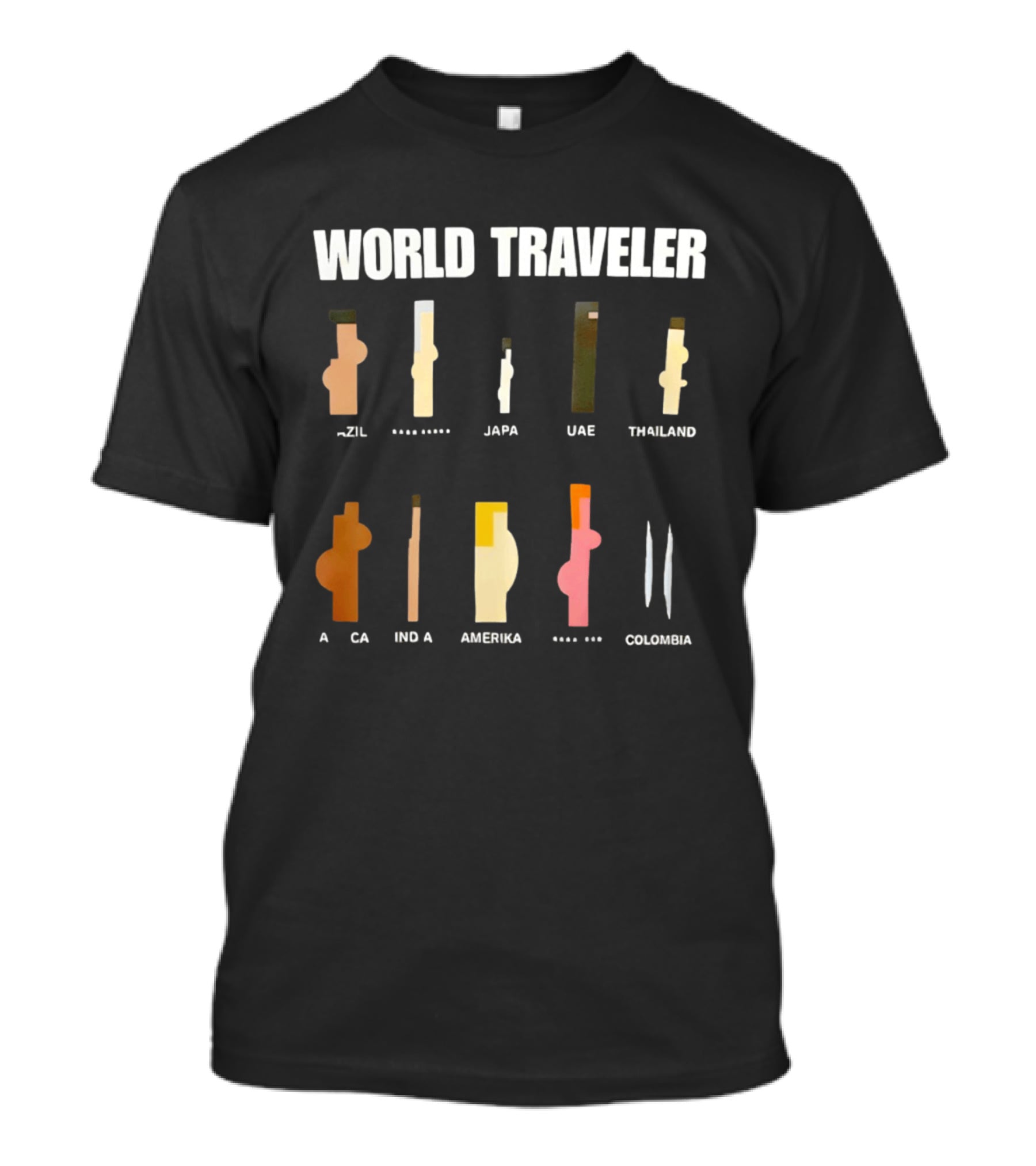 World Traveler Brazil Japan UAE Thailand Africa India America Colombia 2026 T-Shirt