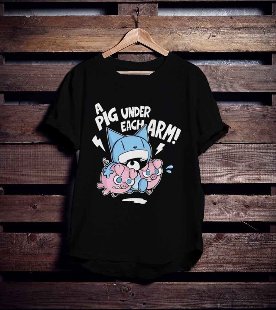 Looshkin A Pig Under Each Arm Funny Cartoon Cats And Pigs T-Shirt