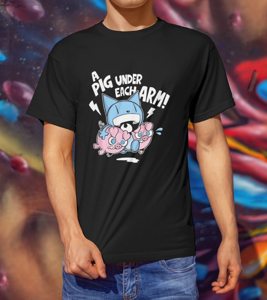 Looshkin A Pig Under Each Arm Funny Cartoon Cats And Pigs T-Shirt