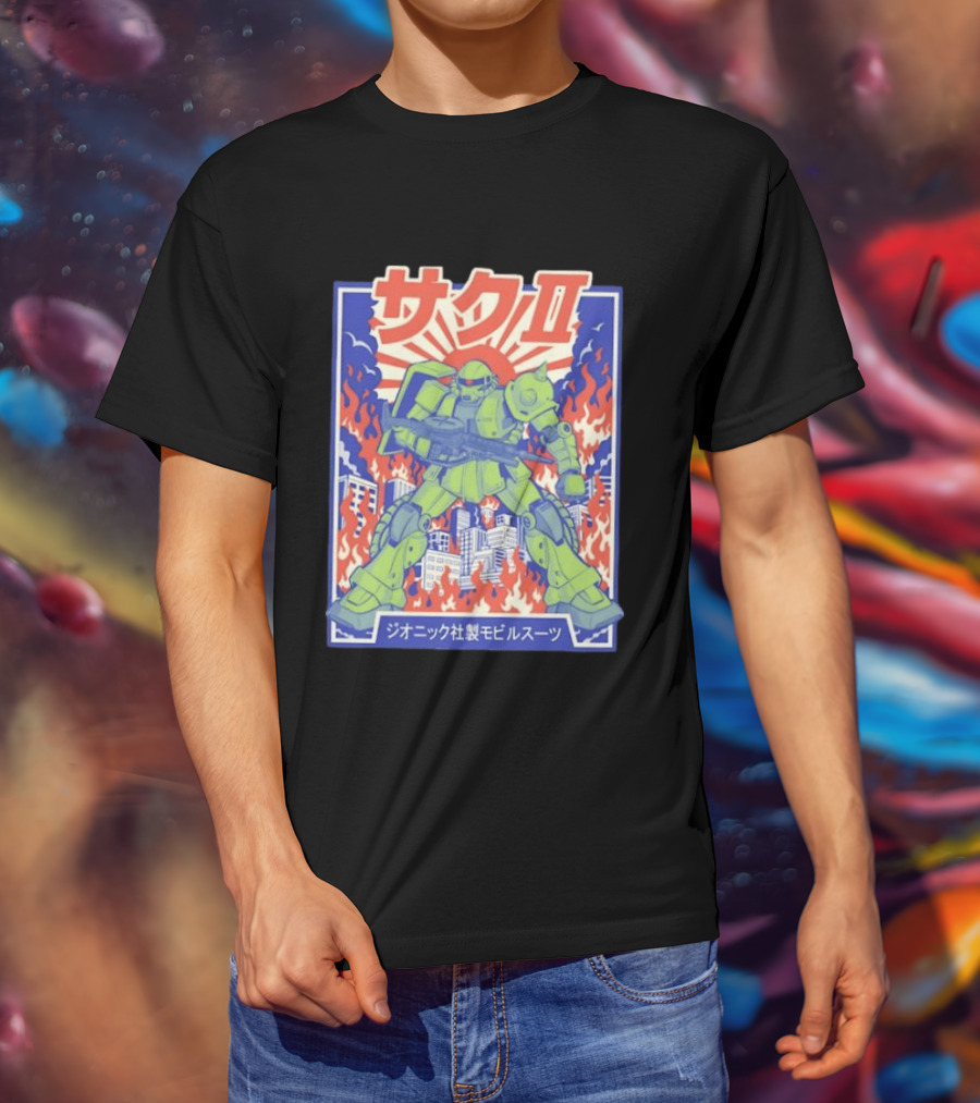 Zaku II Mobile Suit Gundam Zakuni Jionikku Shasei Mobiru Sūtsu T-Shirt