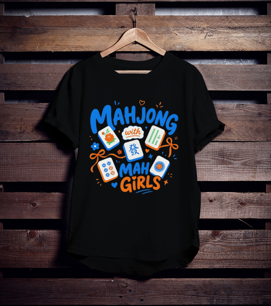 Mahjong With Mah Girls Flower And Bamboo Tiles Game Night T-Shirt