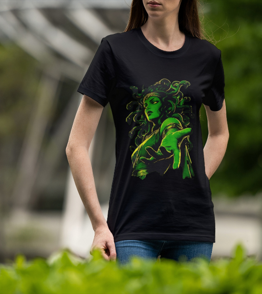 Medusa Mythology You Won't Feel A Thing Green Aura Serpent Hair T-Shirt