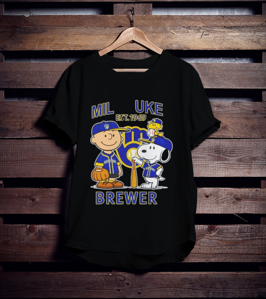 Charlie Brown Snoopy Brewers Milwaukee Est 1969 Baseball T-Shirt