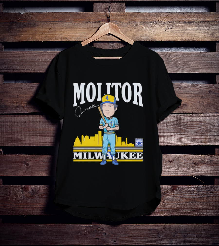 Paul Molitor Milwaukee Brewers Hall Of Fame 4 Caricature City Skyline T-Shirt