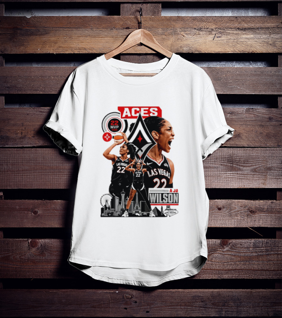Las Vegas Aces A'ja Wilson 22 MVP Skyline Basketball T-Shirt