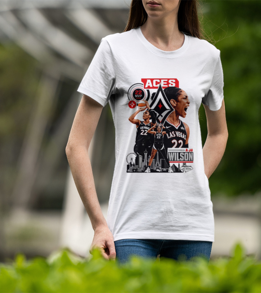 Las Vegas Aces A'ja Wilson 22 MVP Skyline Basketball T-Shirt