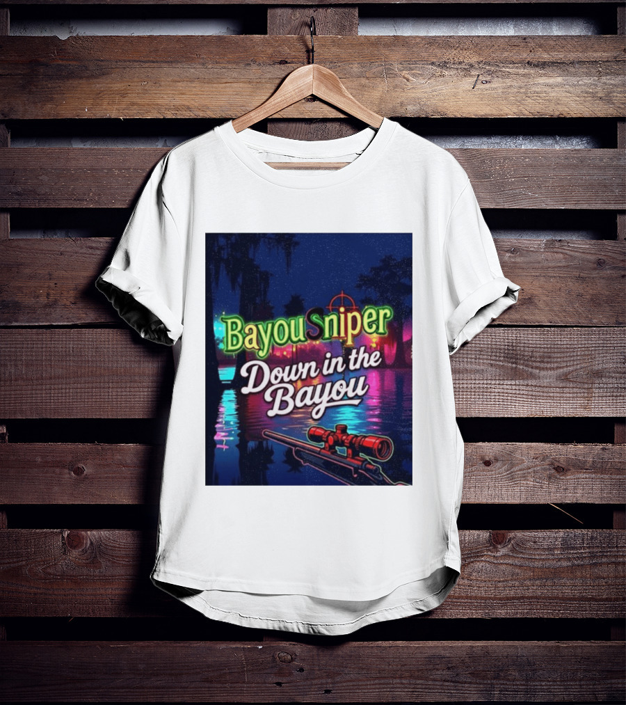 Bayou Sniper Down In The Bayou Retro Night Scene T-Shirt