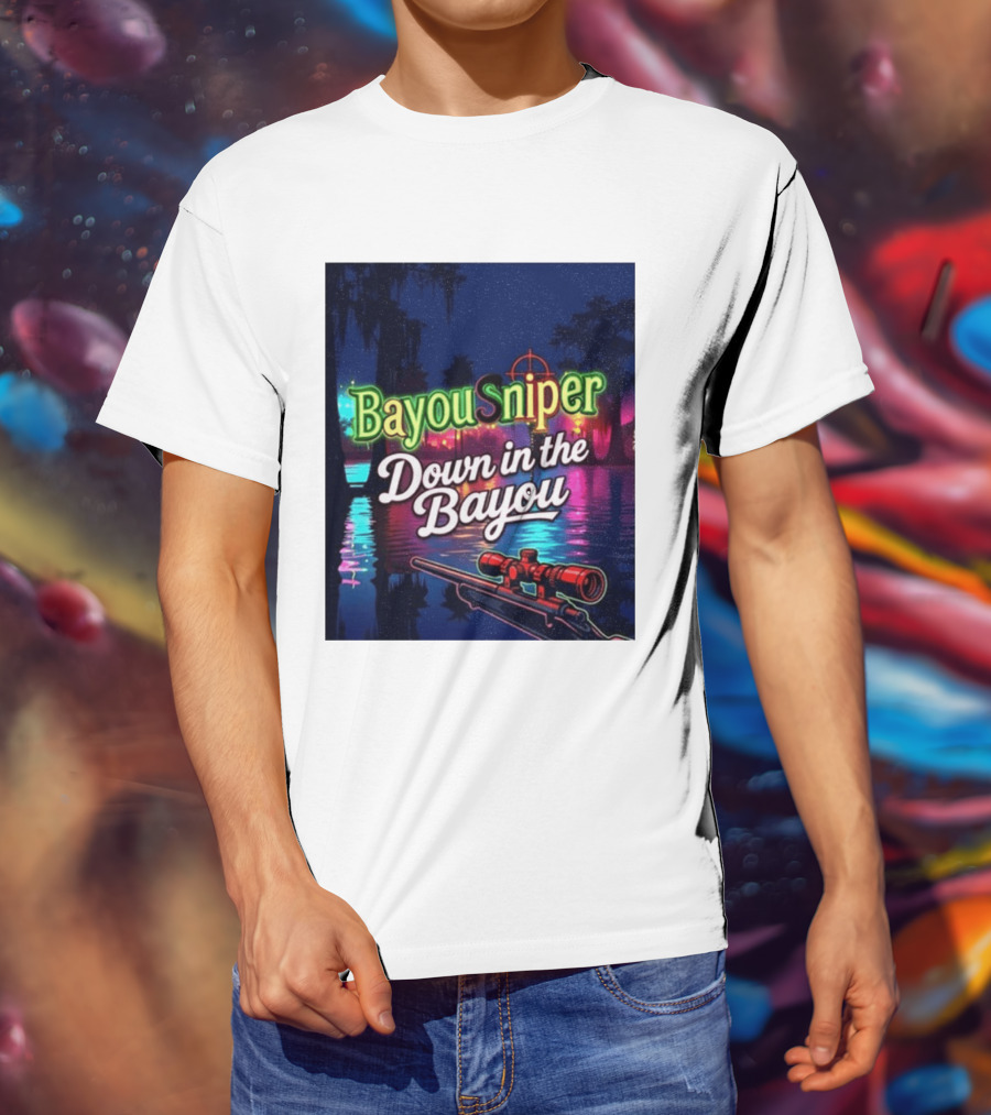 Bayou Sniper Down In The Bayou Retro Night Scene T-Shirt
