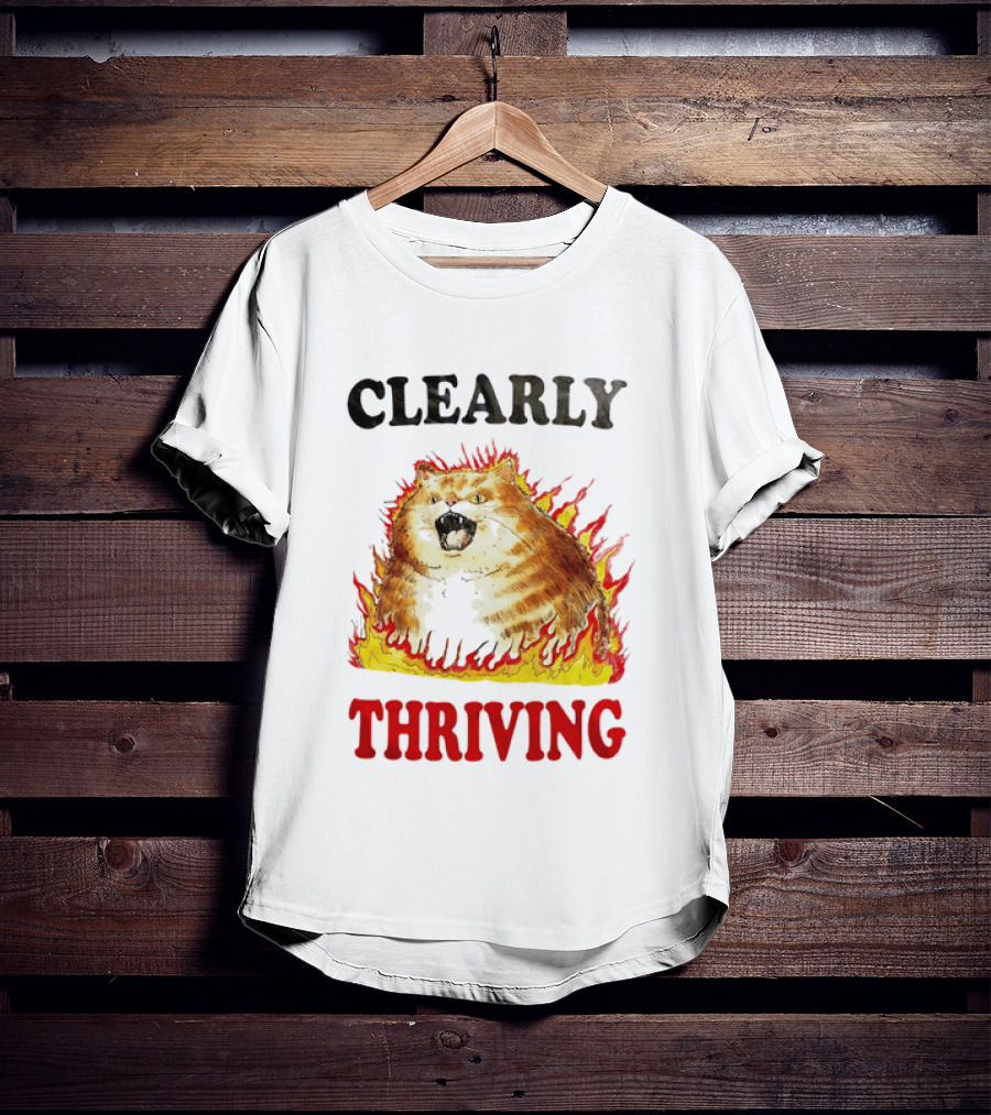 Clearly Thriving Fat Orange Tabby Cat Flames T-Shirt