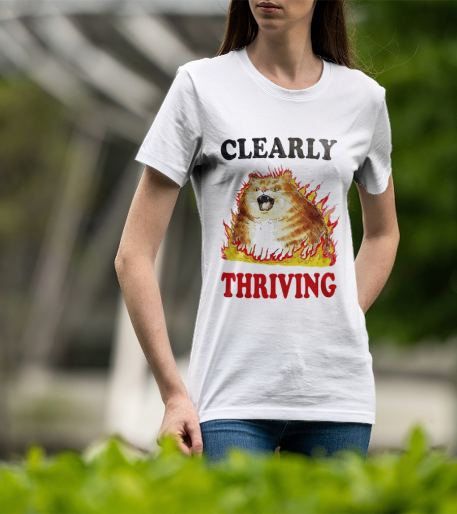 Clearly Thriving Fat Orange Tabby Cat Flames T-Shirt