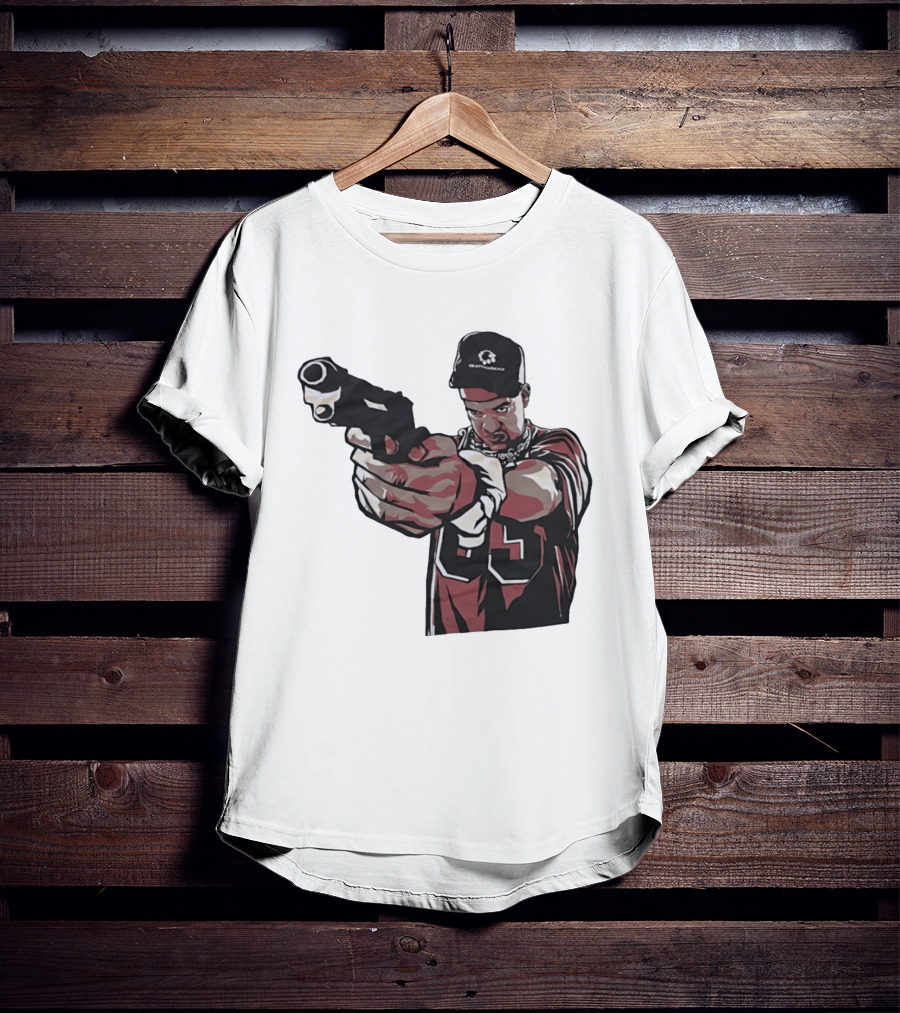 Man Pointing Gun Graphic With Number 89 And Hat Logo Codestructor T-Shirt