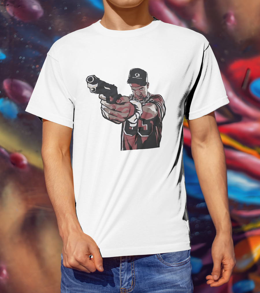 Man Pointing Gun Graphic With Number 89 And Hat Logo Codestructor T-Shirt