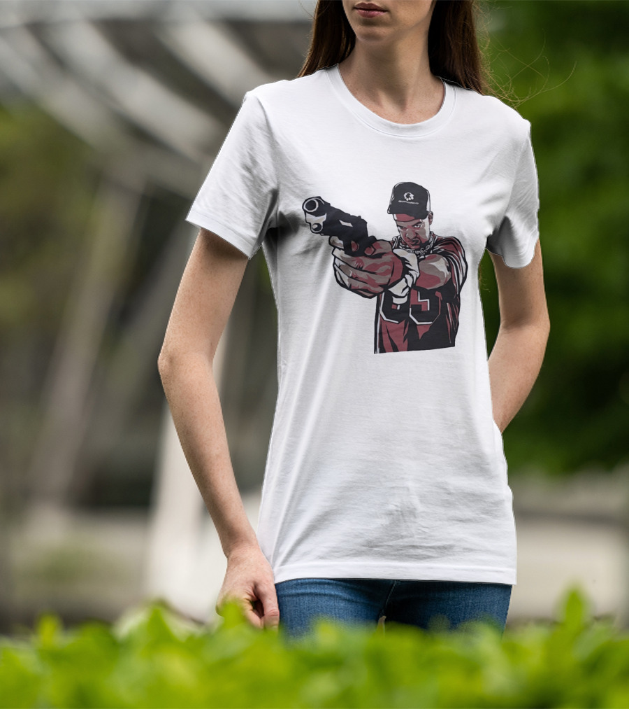 Man Pointing Gun Graphic With Number 89 And Hat Logo Codestructor T-Shirt