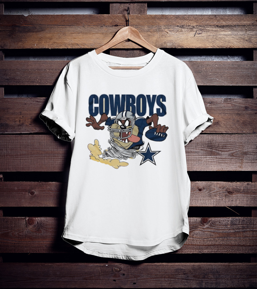 Cowboys Looney Tunes Taz Football Star Burst Dallas Team Collaboration T-Shirt