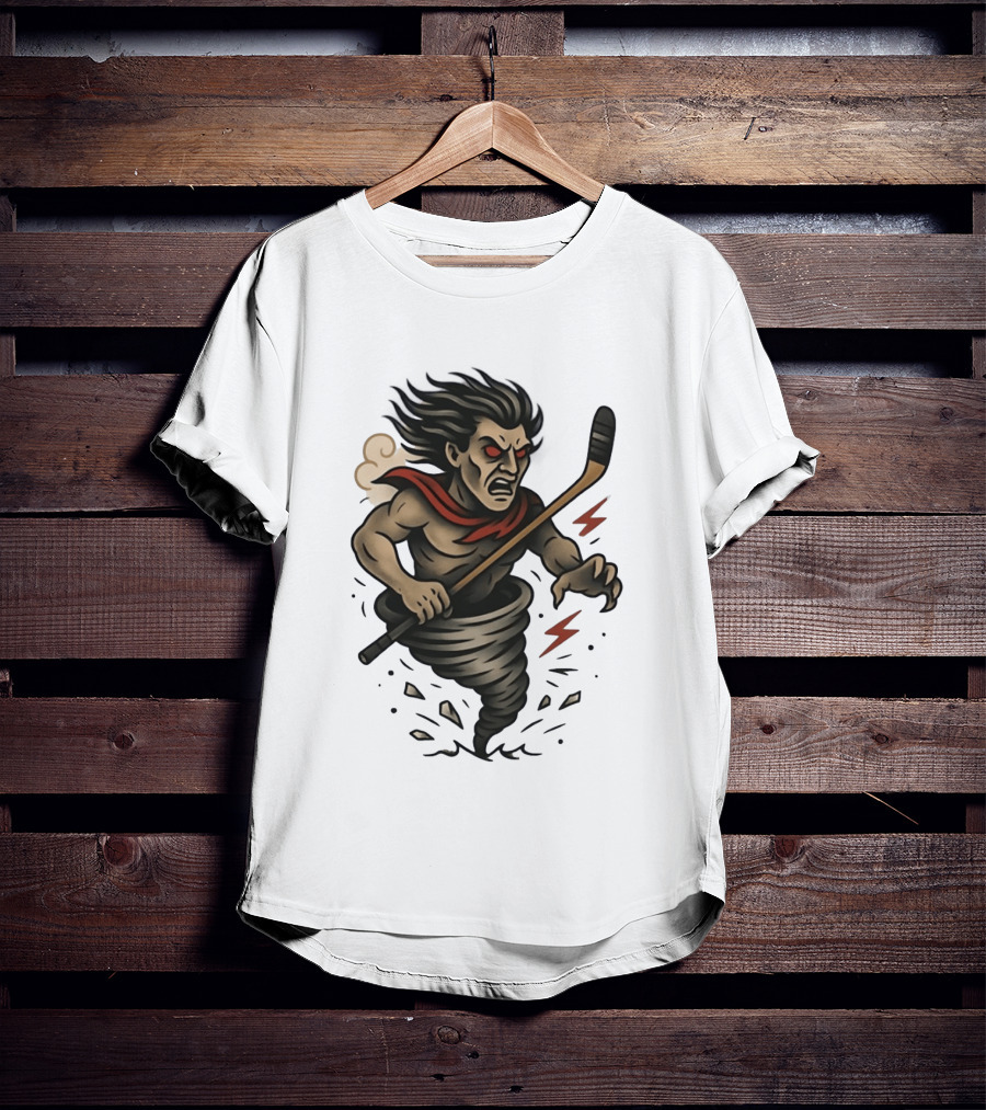 Tattooed Tornado Hockey Player Angry Sport Vector T-Shirt