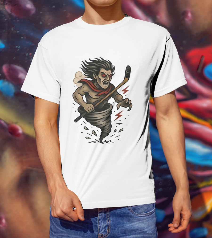 Tattooed Tornado Hockey Player Angry Sport Vector T-Shirt