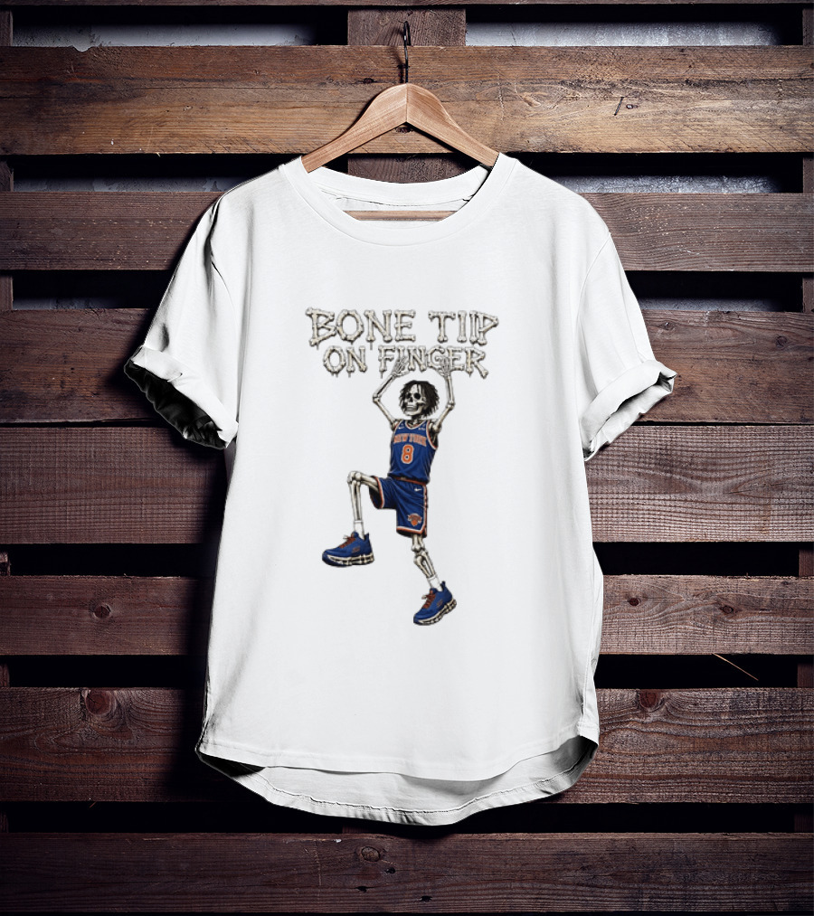 New York Knicks Bone Tip On Finger Skeleton Jersey Number 8 T-Shirt