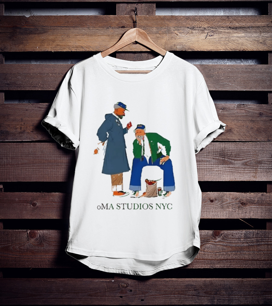 OMA Studios NYC Old Men Friends Talking Together In The Street Casual Street Scene T-Shirt