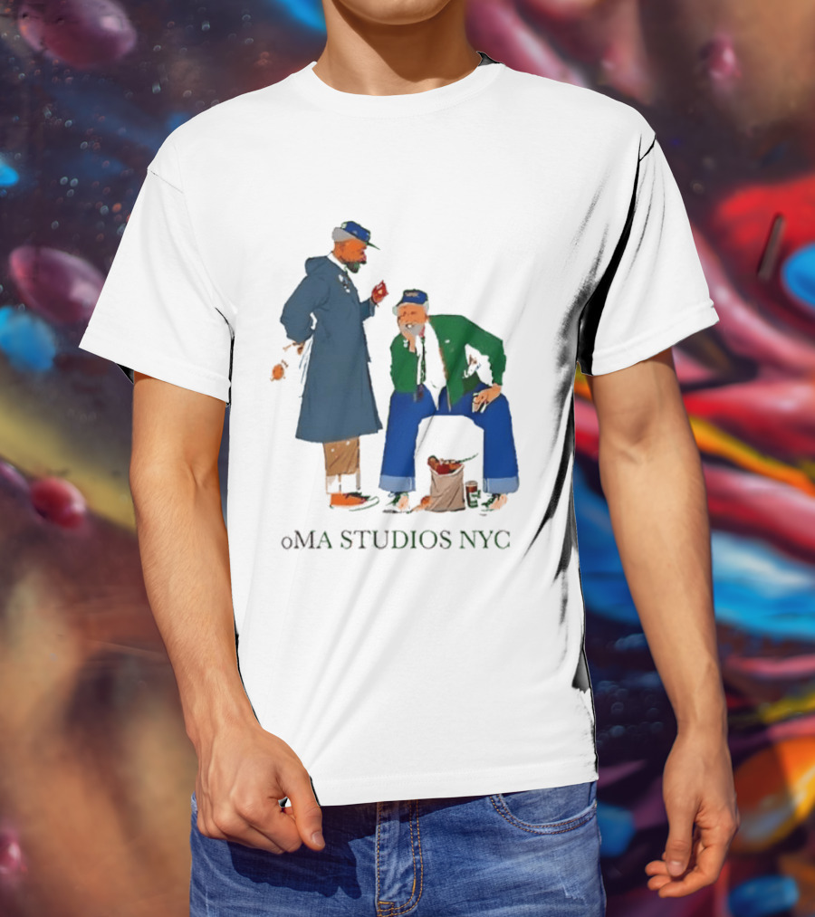 OMA Studios NYC Old Men Friends Talking Together In The Street Casual Street Scene T-Shirt