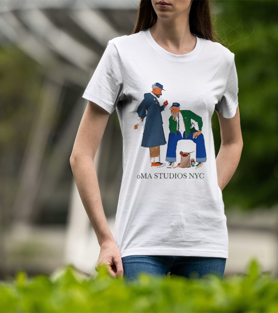 OMA Studios NYC Old Men Friends Talking Together In The Street Casual Street Scene T-Shirt