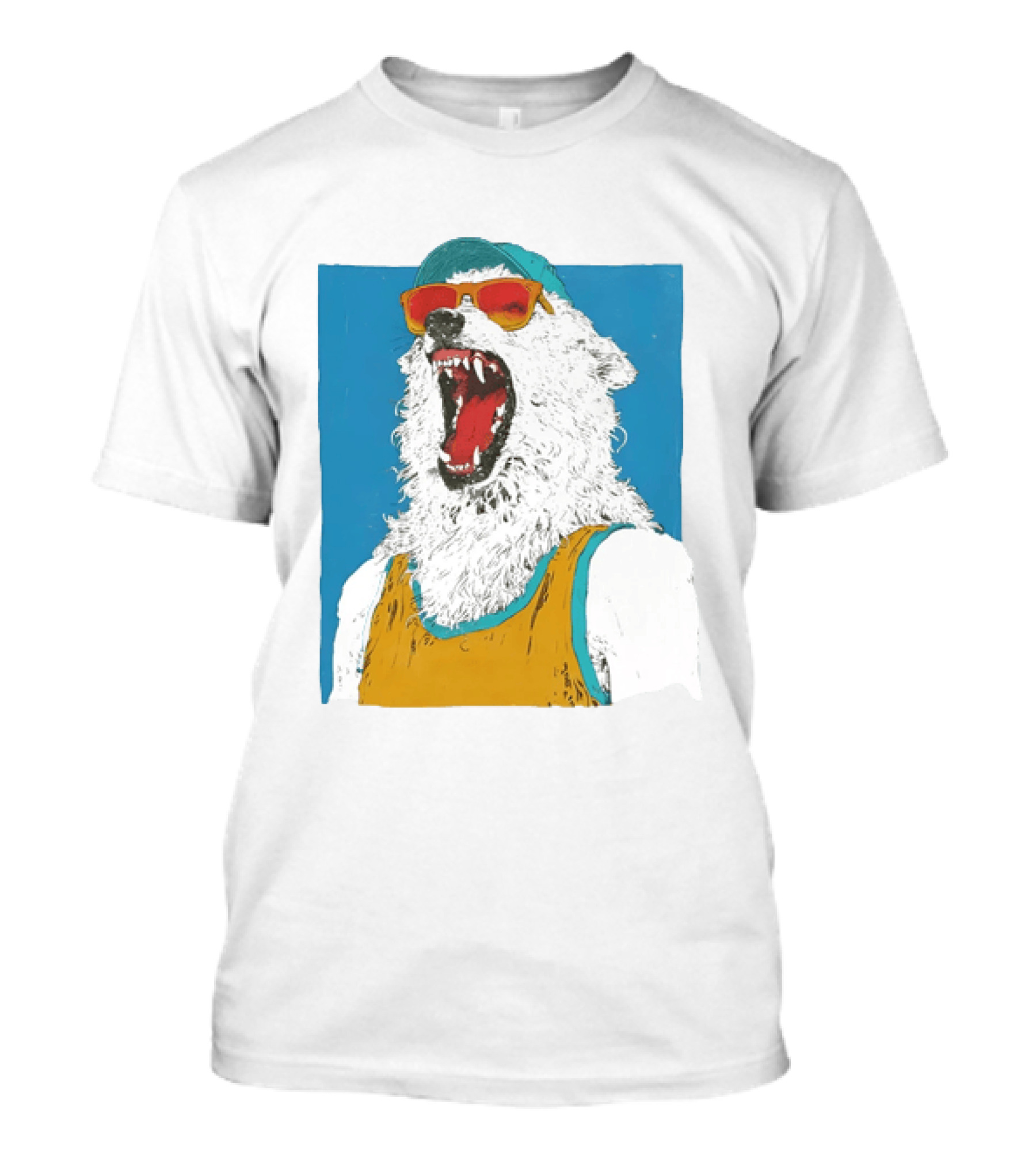 Polar Bear Wearing Sunglasses And Cap In Yellow Roaring T-Shirt