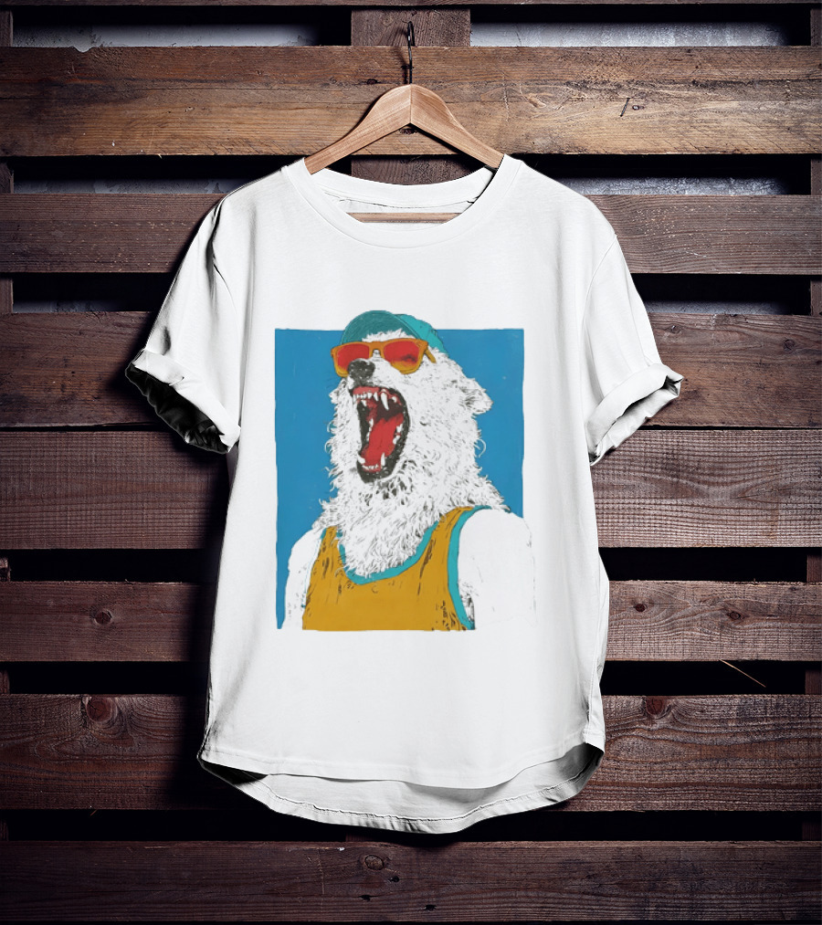 Polar Bear Wearing Sunglasses And Cap In Yellow Roaring T-Shirt