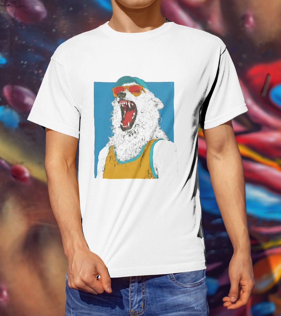 Polar Bear Wearing Sunglasses And Cap In Yellow Roaring T-Shirt