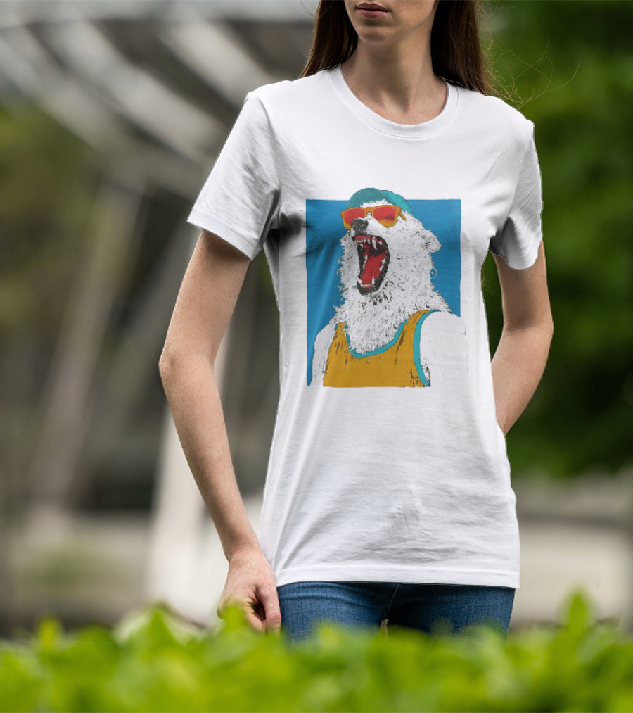 Polar Bear Wearing Sunglasses And Cap In Yellow Roaring T-Shirt
