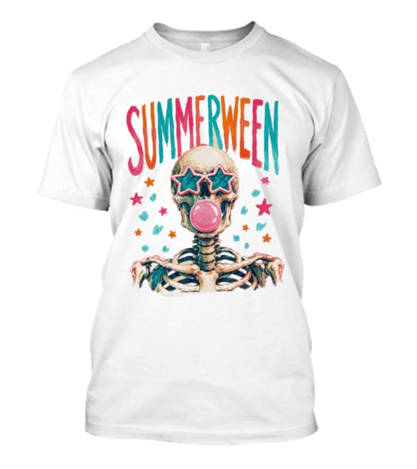 Summerween Skeleton Bubblegum Skull With Star Sunglasses T-Shirt
