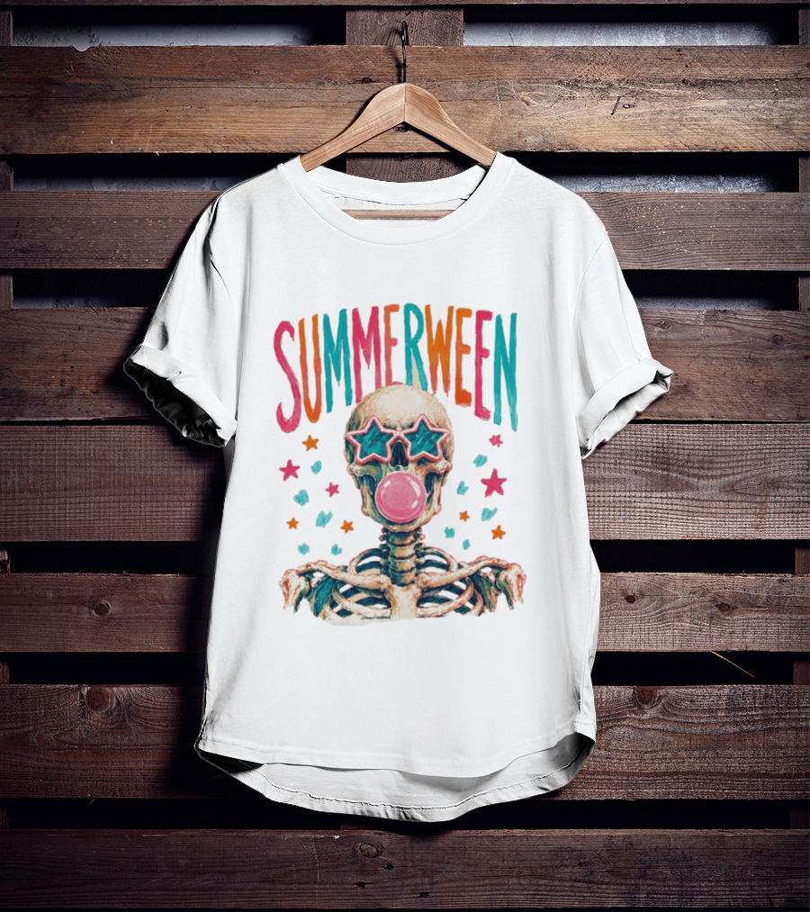 Summerween Skeleton Bubblegum Skull With Star Sunglasses T-Shirt